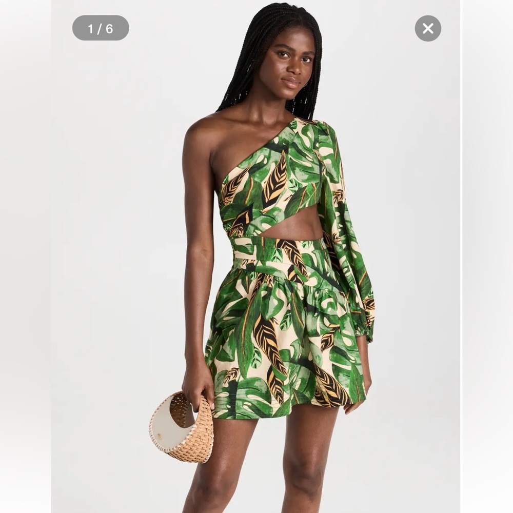 Farm Rio Tropical Leaves One Shoulder Mini Dress Size XS